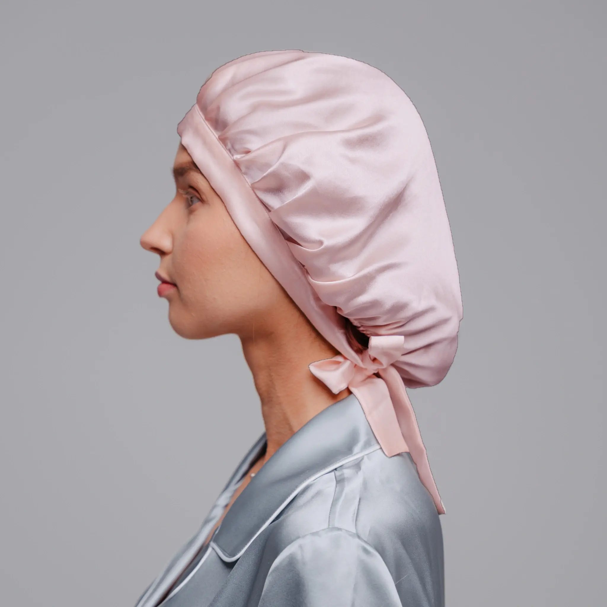 Rožinė šilkinė miego kepurė