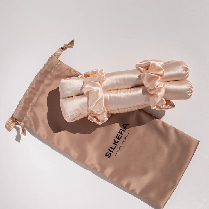 Rožinės spalvos plaukų garbanojimo rinkinys iš šilko