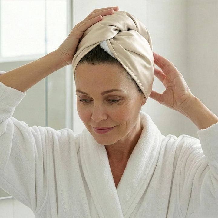 Šilkinis rankšluostis plaukams