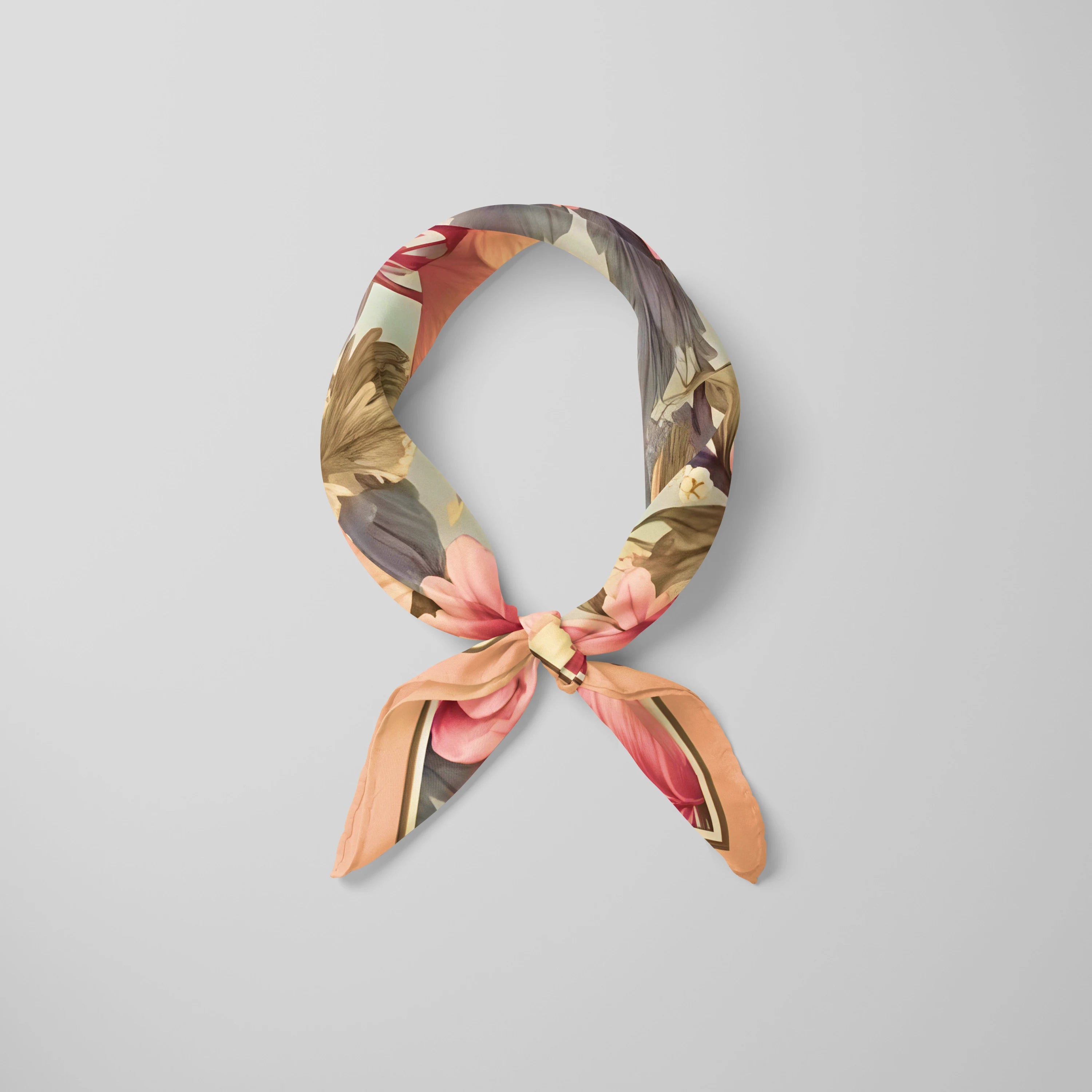 Šilkinė skarelė su bijūnų raštais
