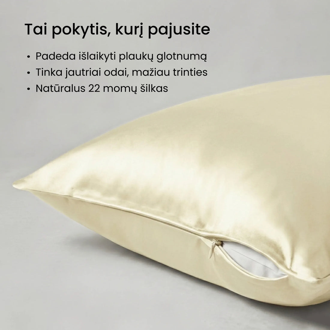  šilkiniai užvalkalai pagalvėms Silkera kreminė spalva