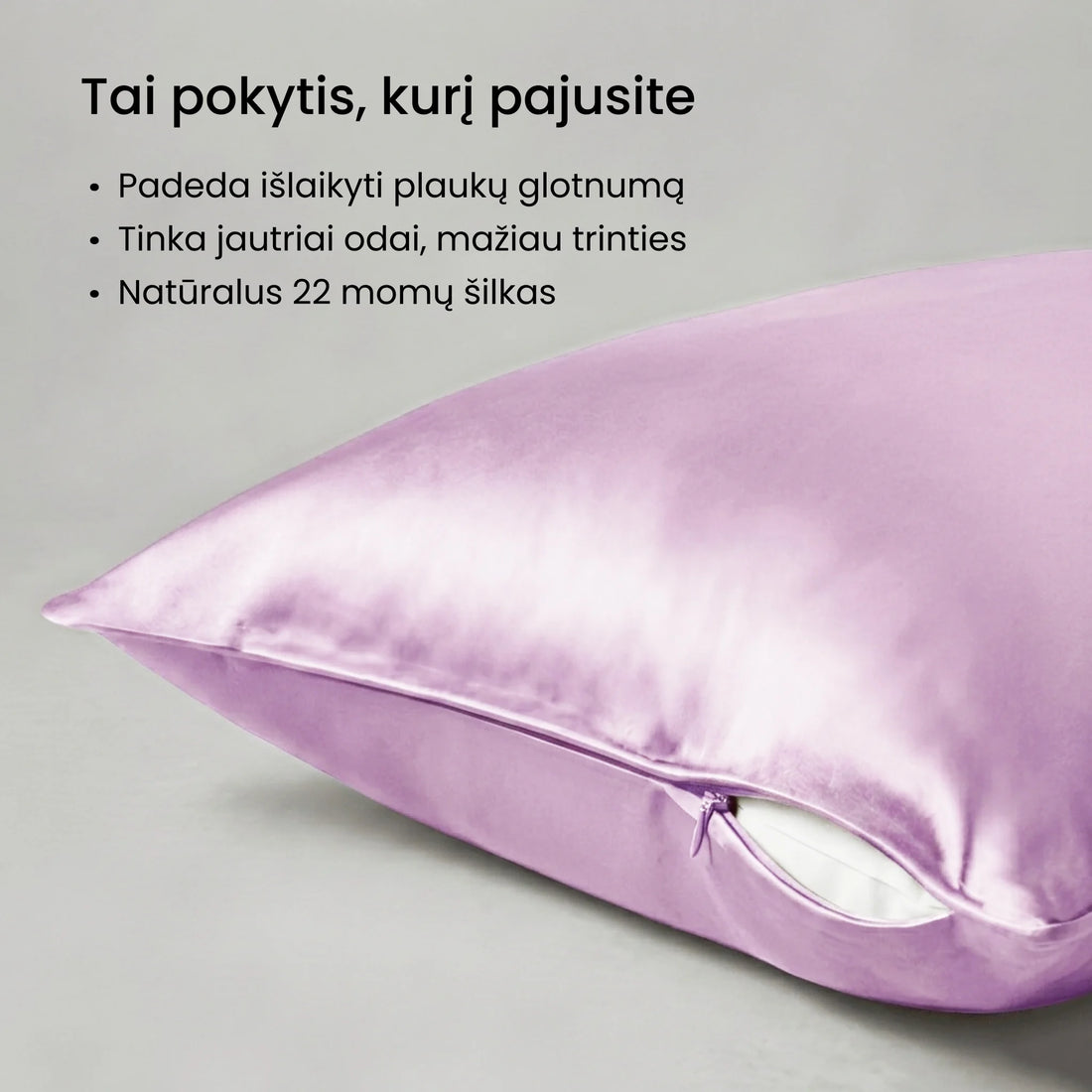 šilkinis užvalkalas pagalvei Silkera levandų violetinės spalvos