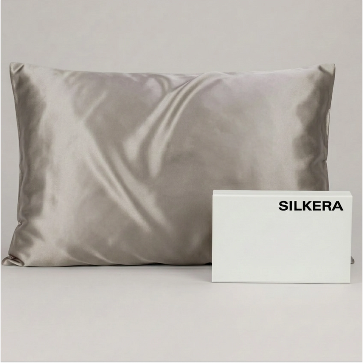 Pilkas šilkinis pagalvės užvalkalas iš 100 % mulberry šilko