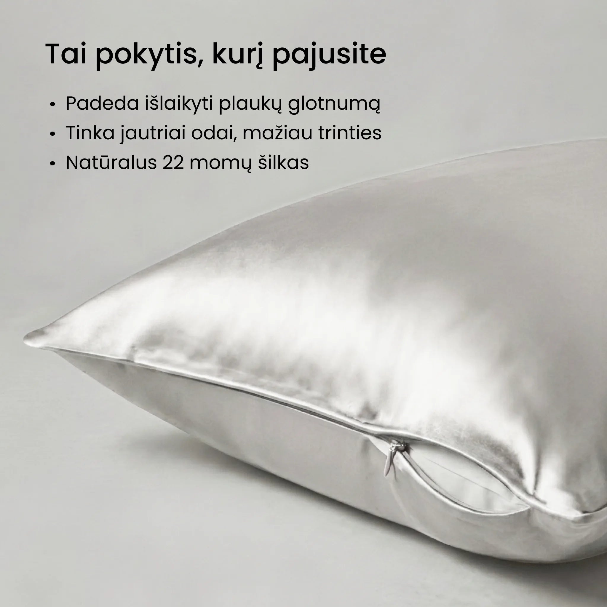 šilkinės pagalvės užvalkalas šilko pagalvės užvalkalai Silkera sidabrinis