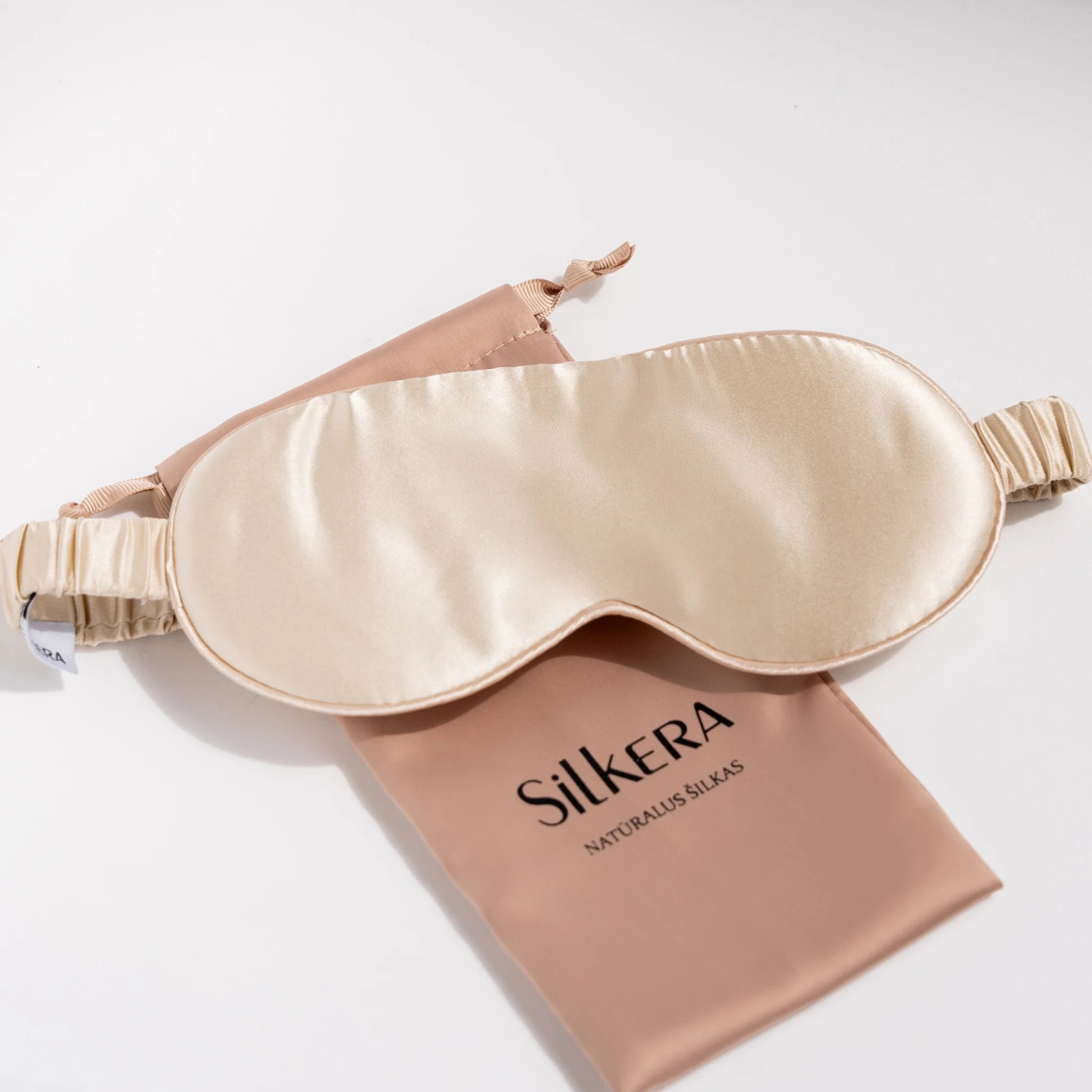 Šampano spalvos šilkiniai miego akiniai