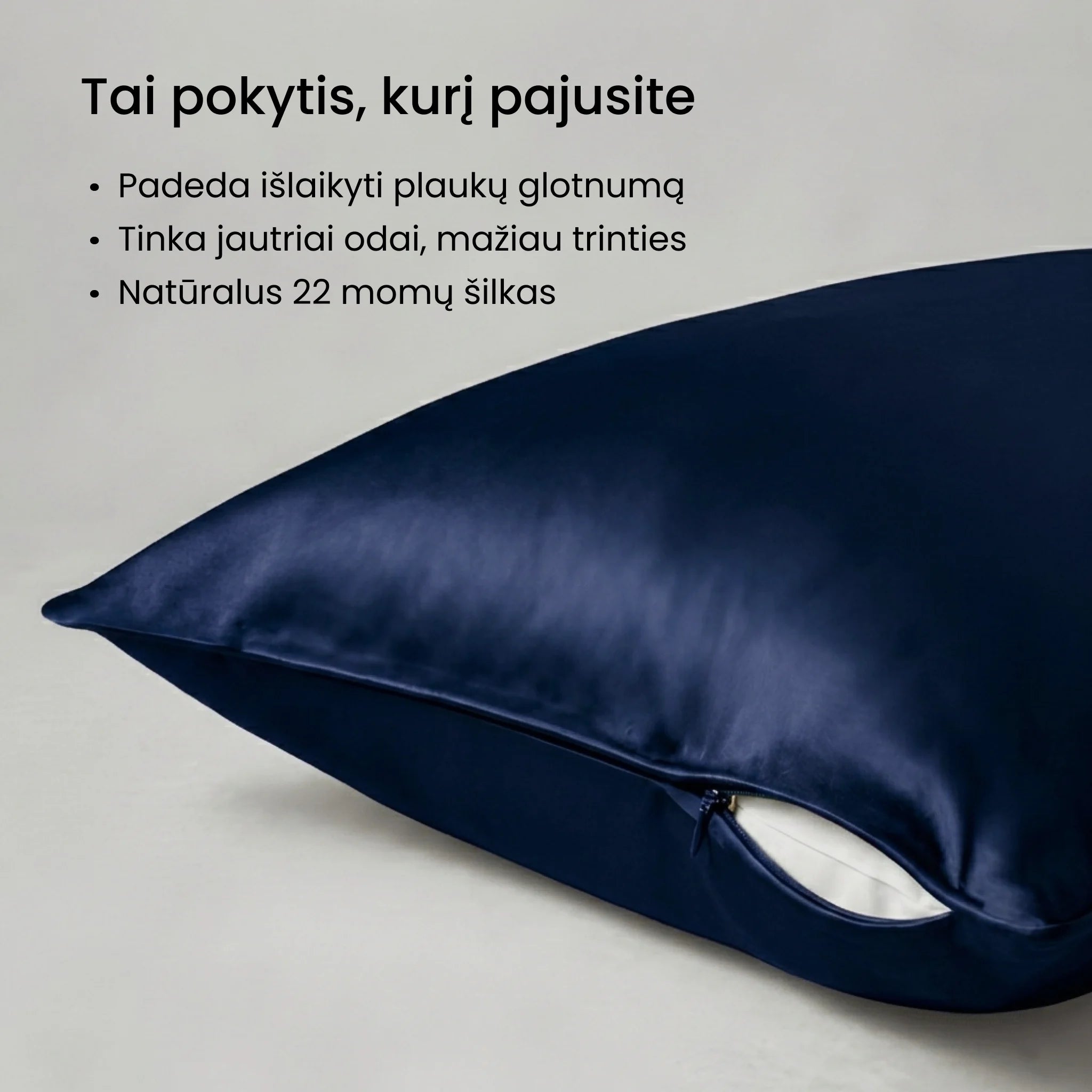Tamsiai mėlynas šilko užvalkalas pagalvei premium Silkera