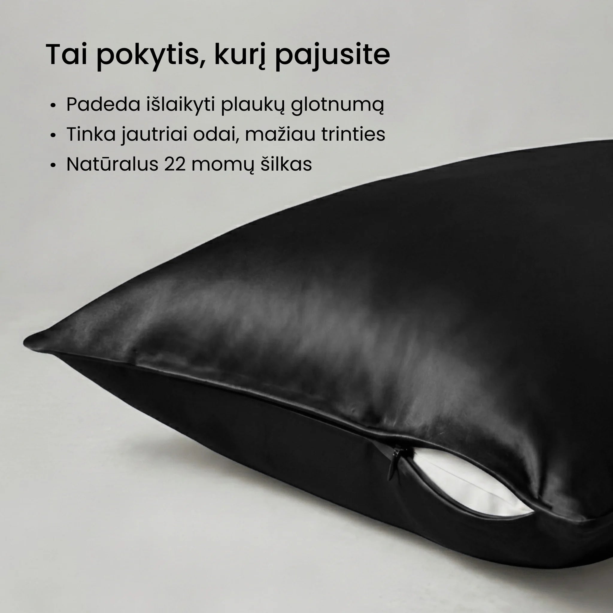 šilkiniai užvalkalai natūralaus šilko užvalkalai pagalvėms Silkera juodos spalvos
