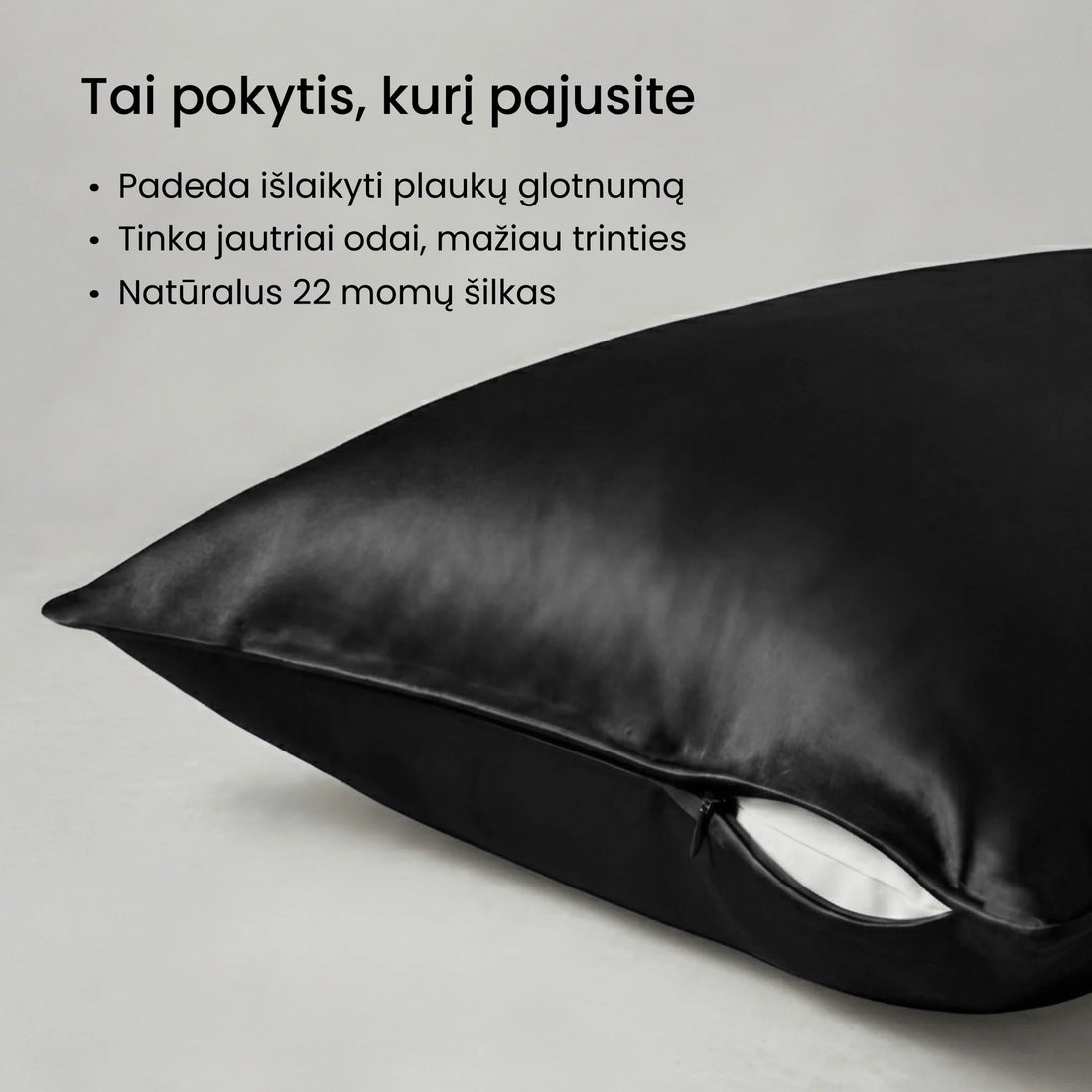 šilkiniai užvalkalai natūralaus šilko užvalkalai pagalvėms Silkera juodos spalvos